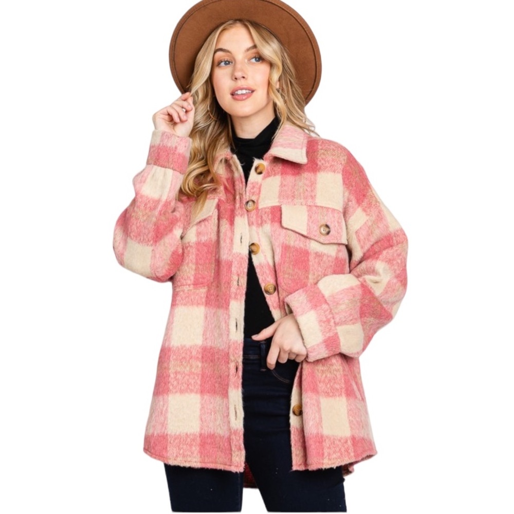 Women’s Coral Brushed Plaid Jacket NWT - (#0114)